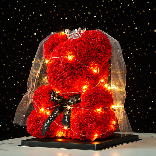 40cm Heart-Shaped Bow Crown Rose Bear Gift