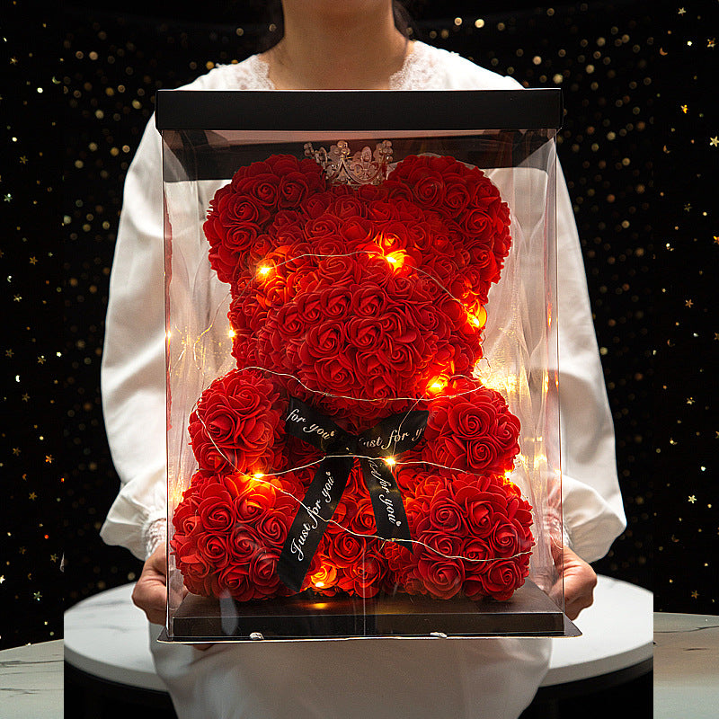 40cm Heart-Shaped Bow Crown Rose Bear Gift
