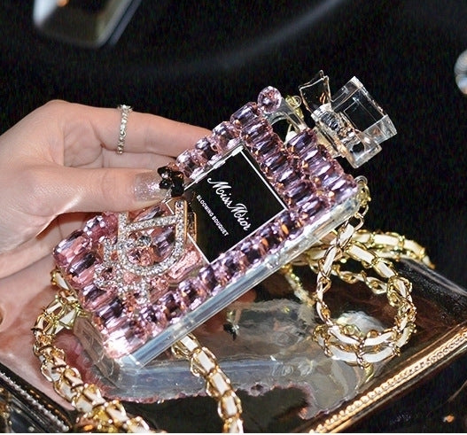 Perfume Bottle Bow Phone Case with Rhinestones