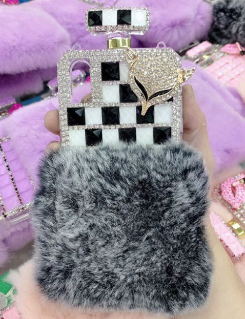 Perfume Bottle Rabbit Fur Square Phone Case for iPhone