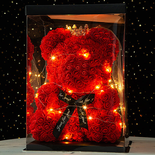 40cm Heart-Shaped Bow Crown Rose Bear Gift