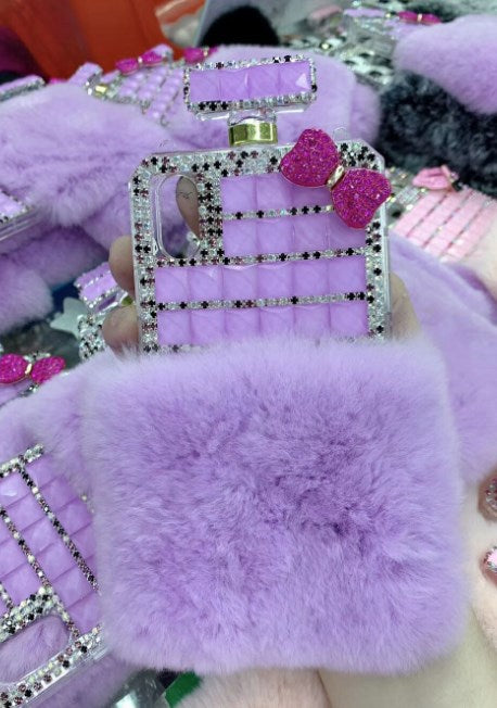 Perfume Bottle Rabbit Fur Square Phone Case for iPhone