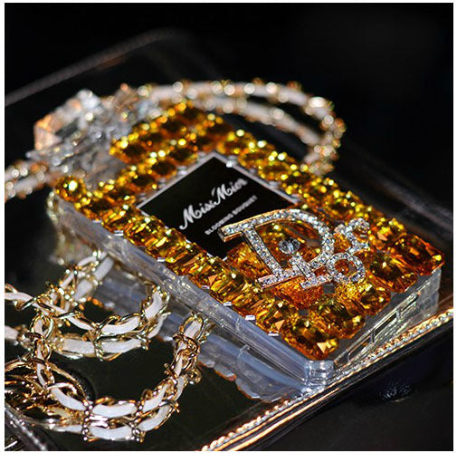Perfume Bottle Bow Phone Case with Rhinestones
