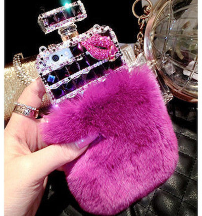 Perfume Bottle Rabbit Fur Square Phone Case for iPhone