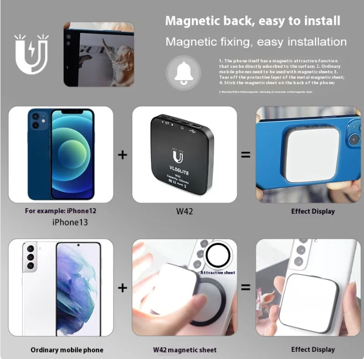 W42 Mini Magnetic Mobile Phone Fill-in Light for Live Shooting