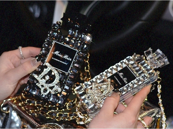 Perfume Bottle Bow Phone Case with Rhinestones