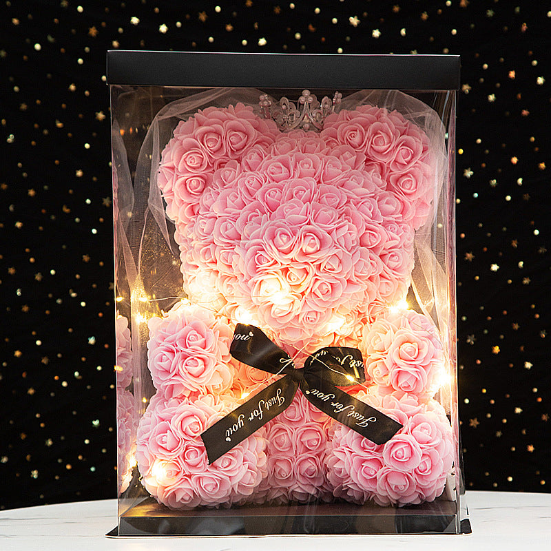 40cm Heart-Shaped Bow Crown Rose Bear Gift