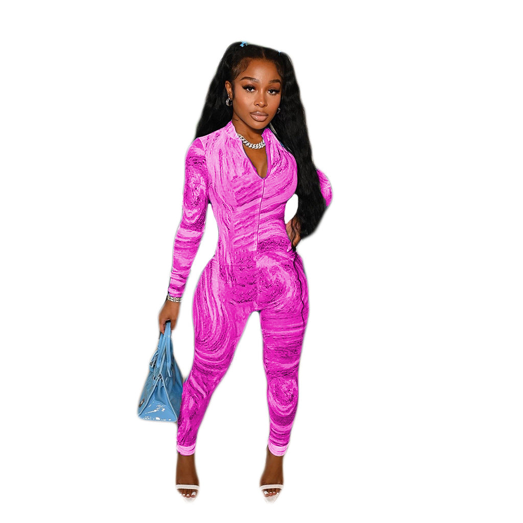 F097 Fashion Multi-Color Starry Digital Print Jumpsuit