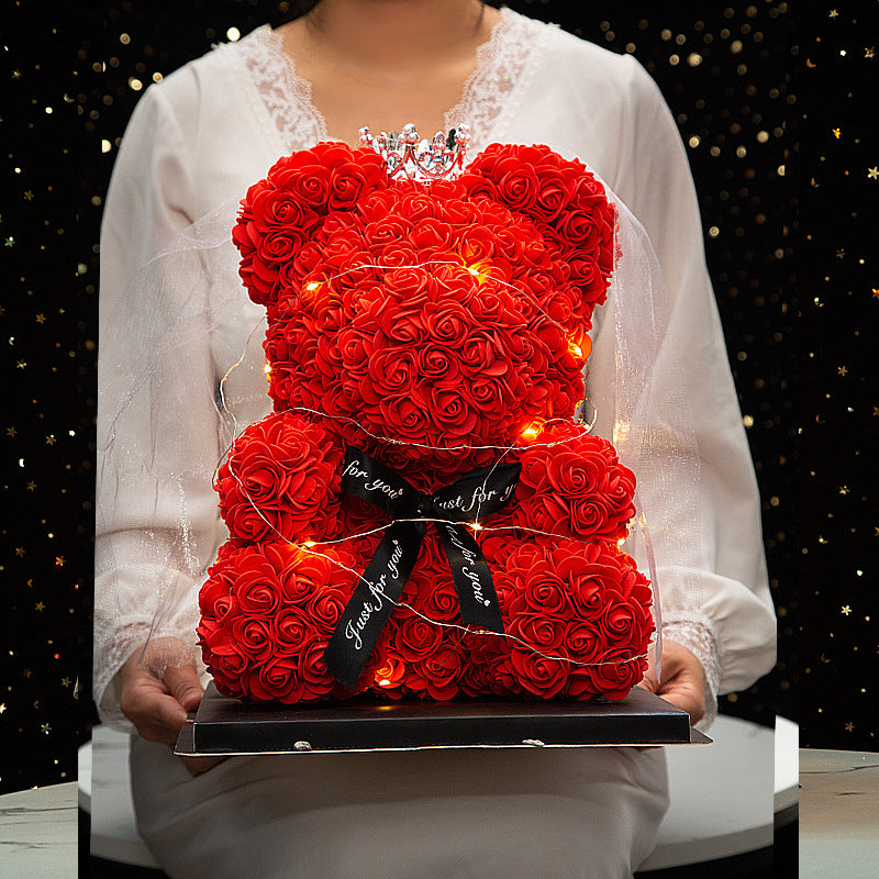 40cm Heart-Shaped Bow Crown Rose Bear Gift