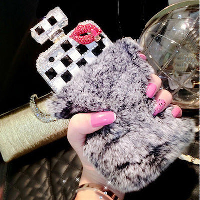 Perfume Bottle Rabbit Fur Square Phone Case for iPhone