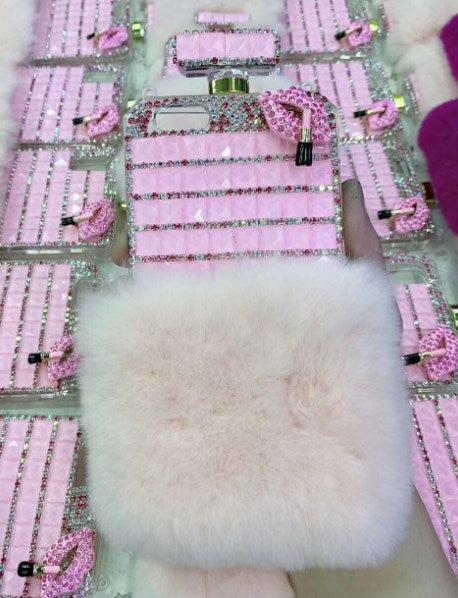 Perfume Bottle Rabbit Fur Square Phone Case for iPhone