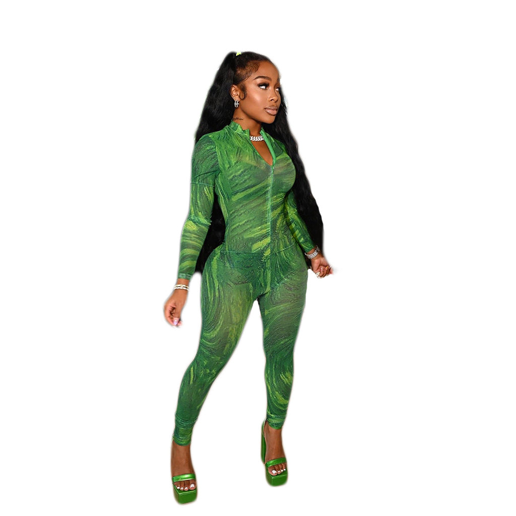 F097 Fashion Multi-Color Starry Digital Print Jumpsuit