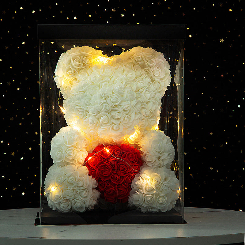 40cm Heart-Shaped Bow Crown Rose Bear Gift